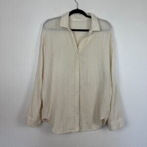 The Handloom LA Gauzy Cotton Cream Gold Stripe Coastal Grandma Beach Blouse O/S